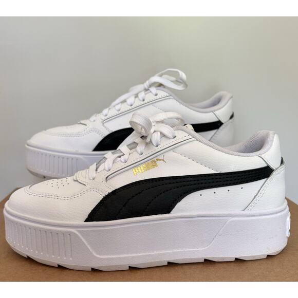 PUMA Smash v3 Platform Sneakers Size 7 White/Black/Gold School Tennis Casual - Picture 2 of 11